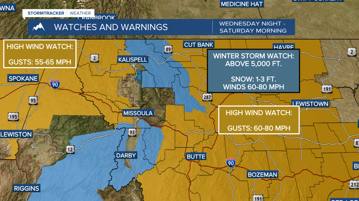 Systèmes du Pacifique apportant de la neige, de la pluie-neige et des vents forts à Missoula et dans les régions environnantes