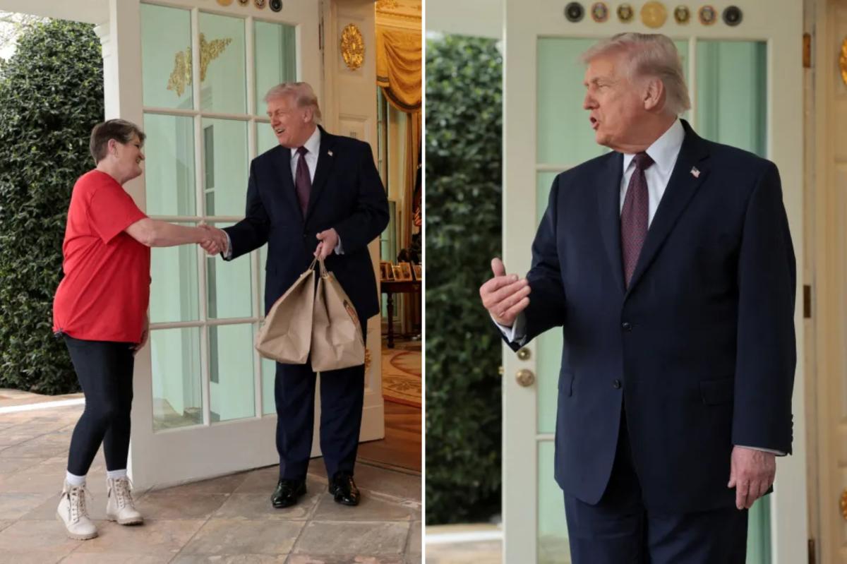 特朗普总统在白宫接受DoorDash送餐，并给了司机100美元小费