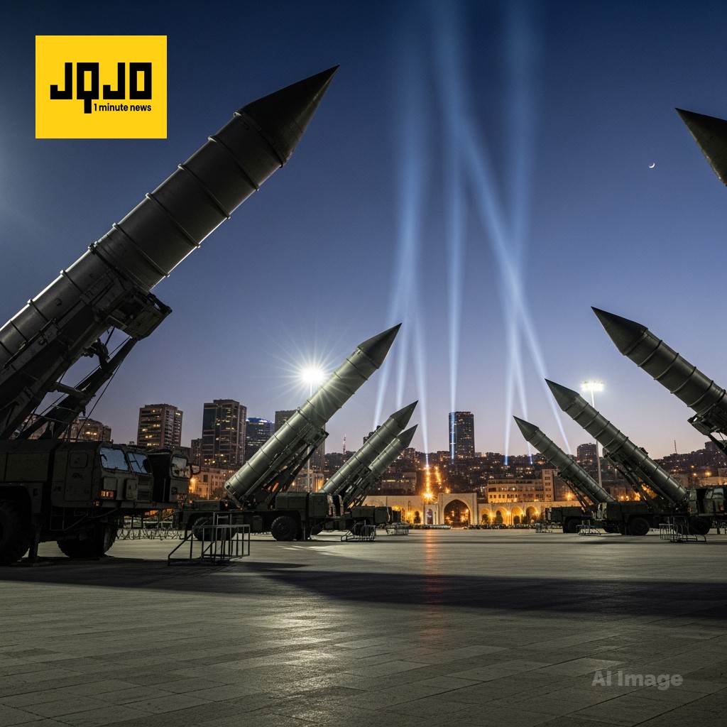 伊朗在德黑兰军事力量展示中展出弹道导弹