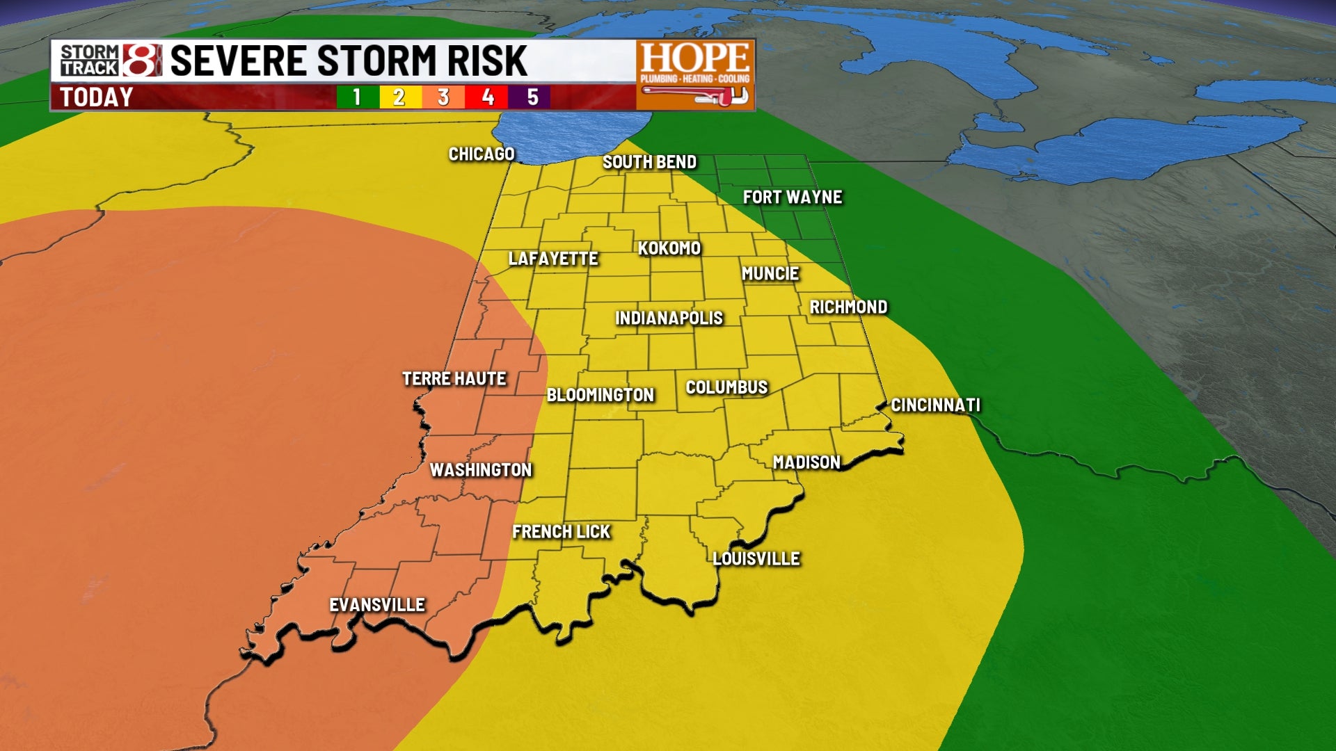 Tormentas severas pronosticadas para el centro de Indiana y regiones vecinas a partir del lunes 27 de abril de 2026