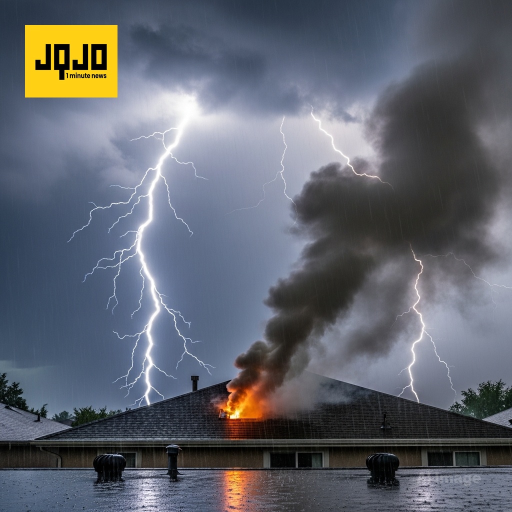 科利尔维尔住宅遭雷击起火，消防队员奋力扑救