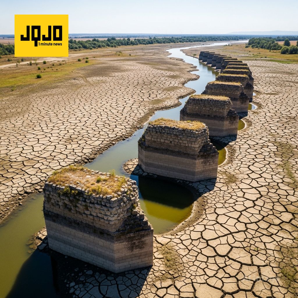 Low Danube water levels in Bulgaria expose Roman-era bridge