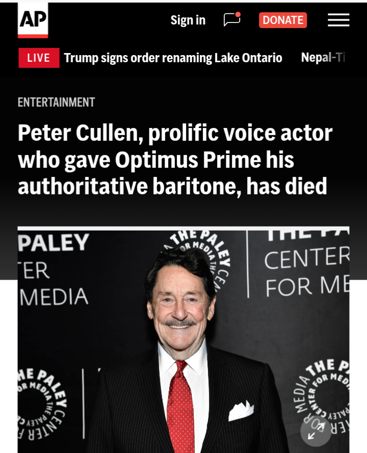 Peter Cullen, prolific voice actor who gave Optimus Prime his authoritative baritone, has died