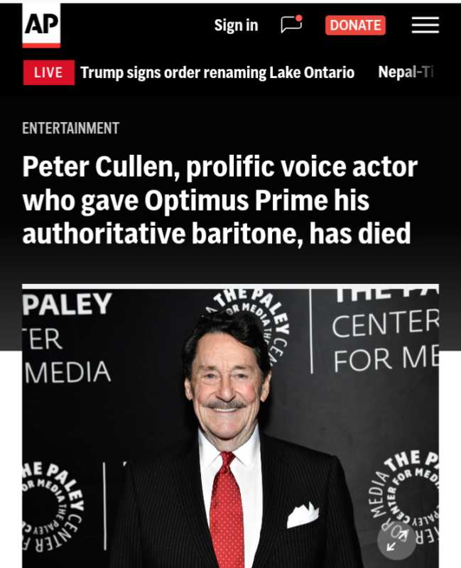 Peter Cullen, prolific voice actor who gave Optimus Prime his authoritative baritone, has died