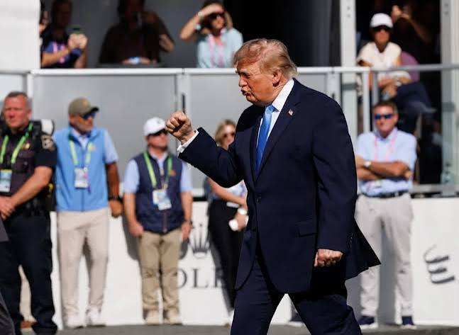 President Trump delivers brief remarks ahead of Sunday Presidents Cup in Medinah