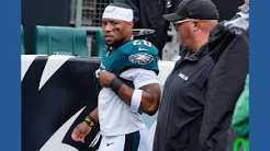 Eagles running back Saquon Barkley leaves game against Rams with hamstring injury
