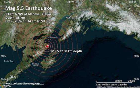 Terremoto de magnitud 5,5 sacude Aleneva, Alaska, según USGS