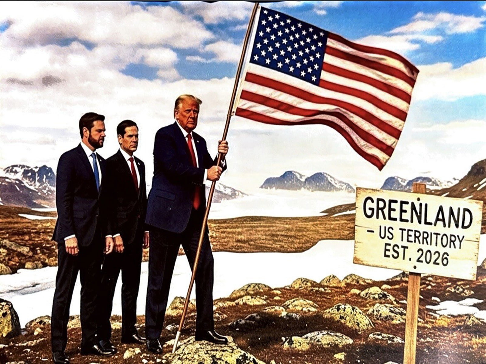 Trump affirme la valeur stratégique du Groenland, des images de l'IA montrent un drapeau américain sur l'île