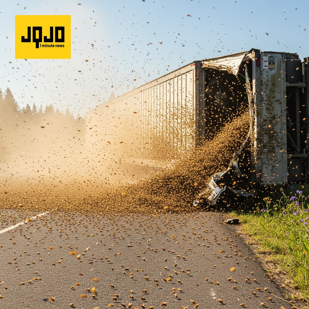Millions of Bees Escape After Truck Overturns