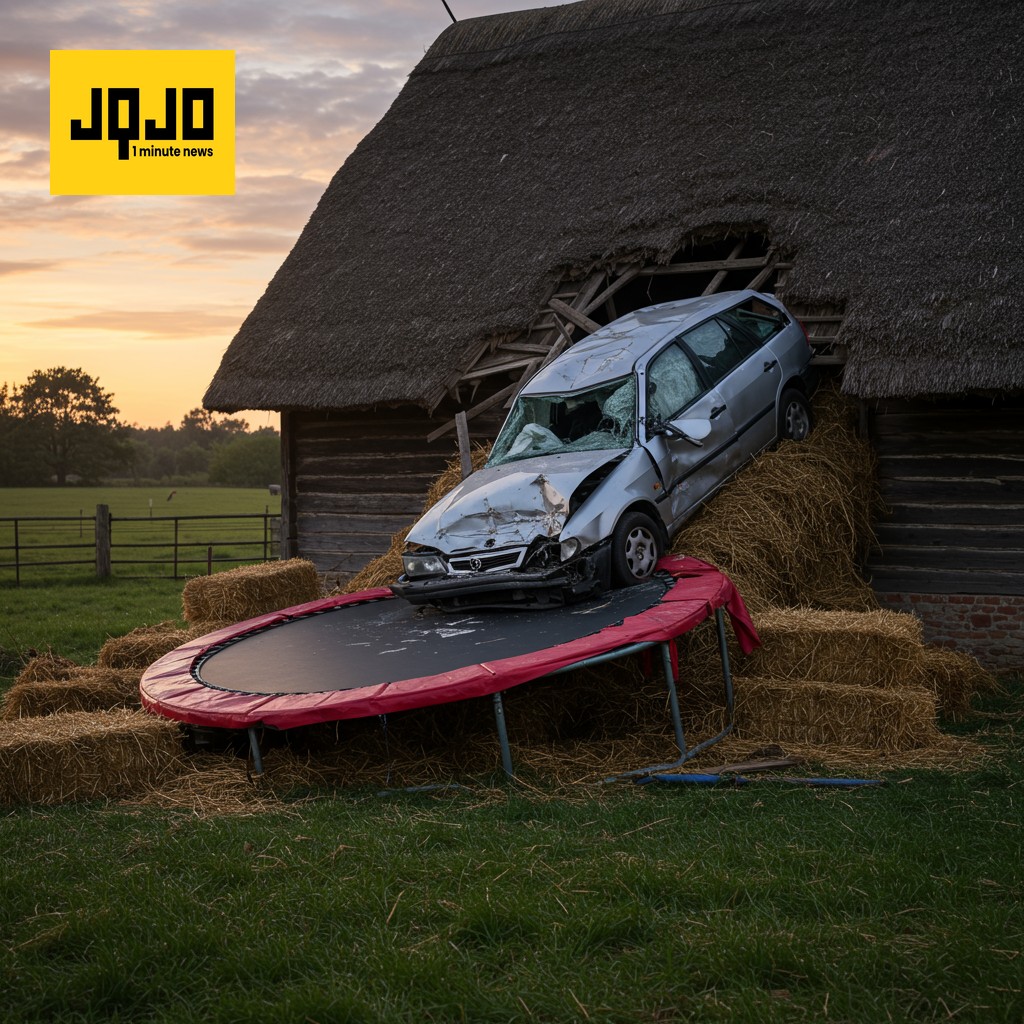 Car Crashes into Barn Roof, Child Seriously Injured