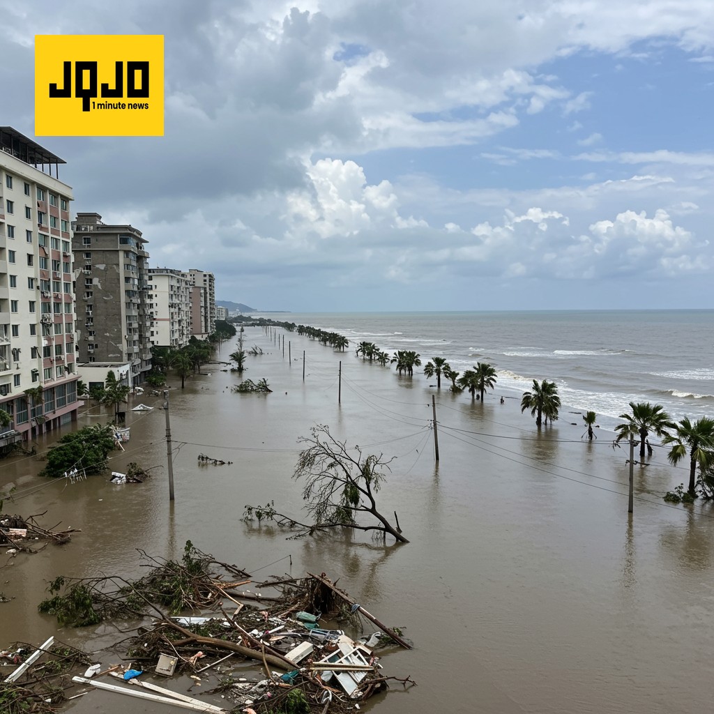A weakened storm Ragasa pushes across China's south coast after flooding