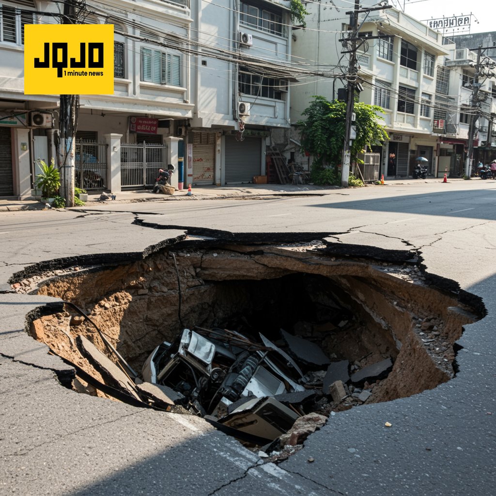 Massive sinkhole swallows part of a Bangkok road, forcing evacuations in Thailand's capital