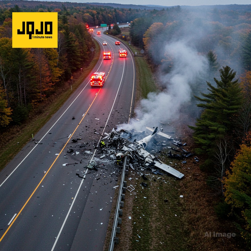 Avión se estrella en la I-195 en Massachusetts, dejando dos muertos y un herido.