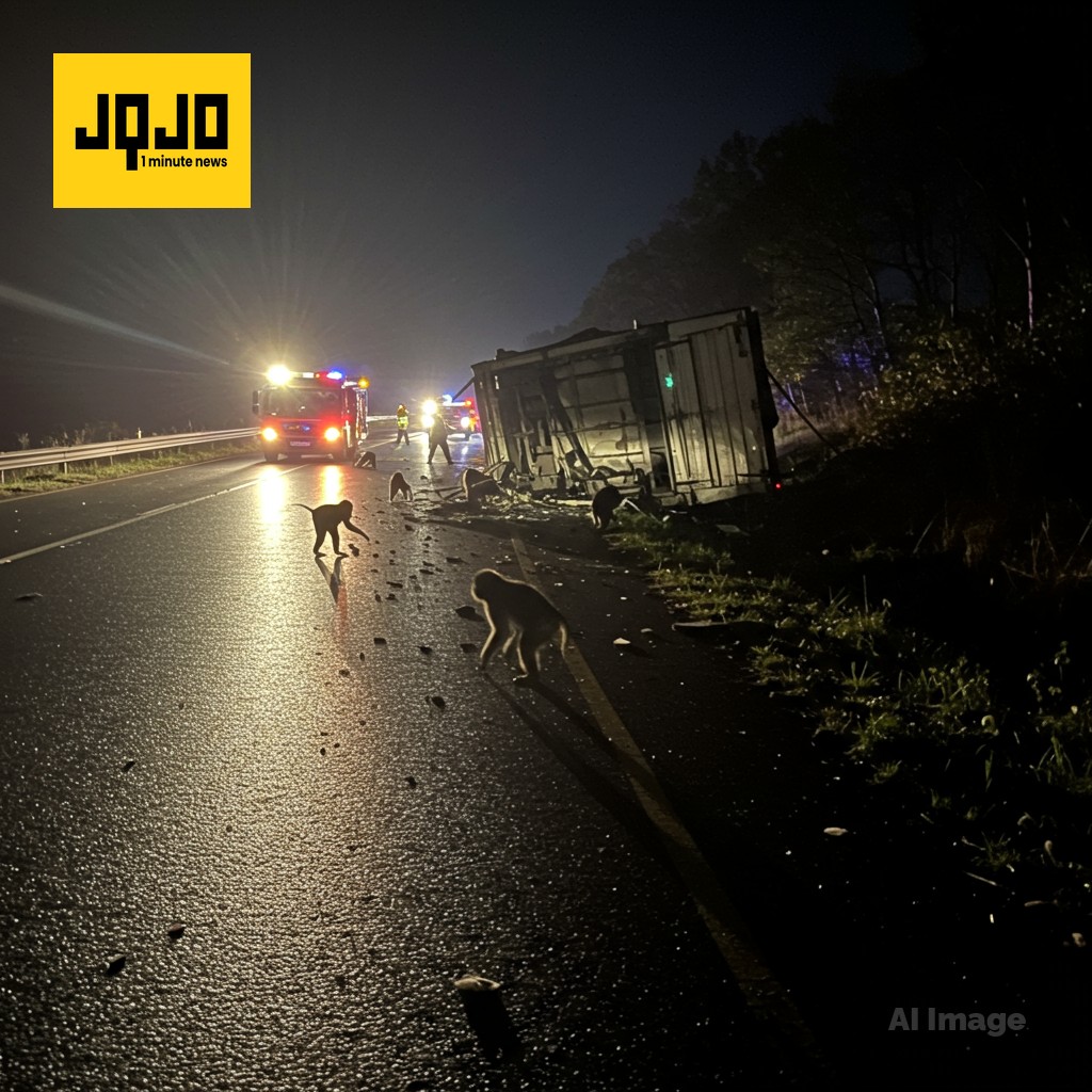 Macaques rhésus s'échappent après le renversement d'un camion sur l'I-59