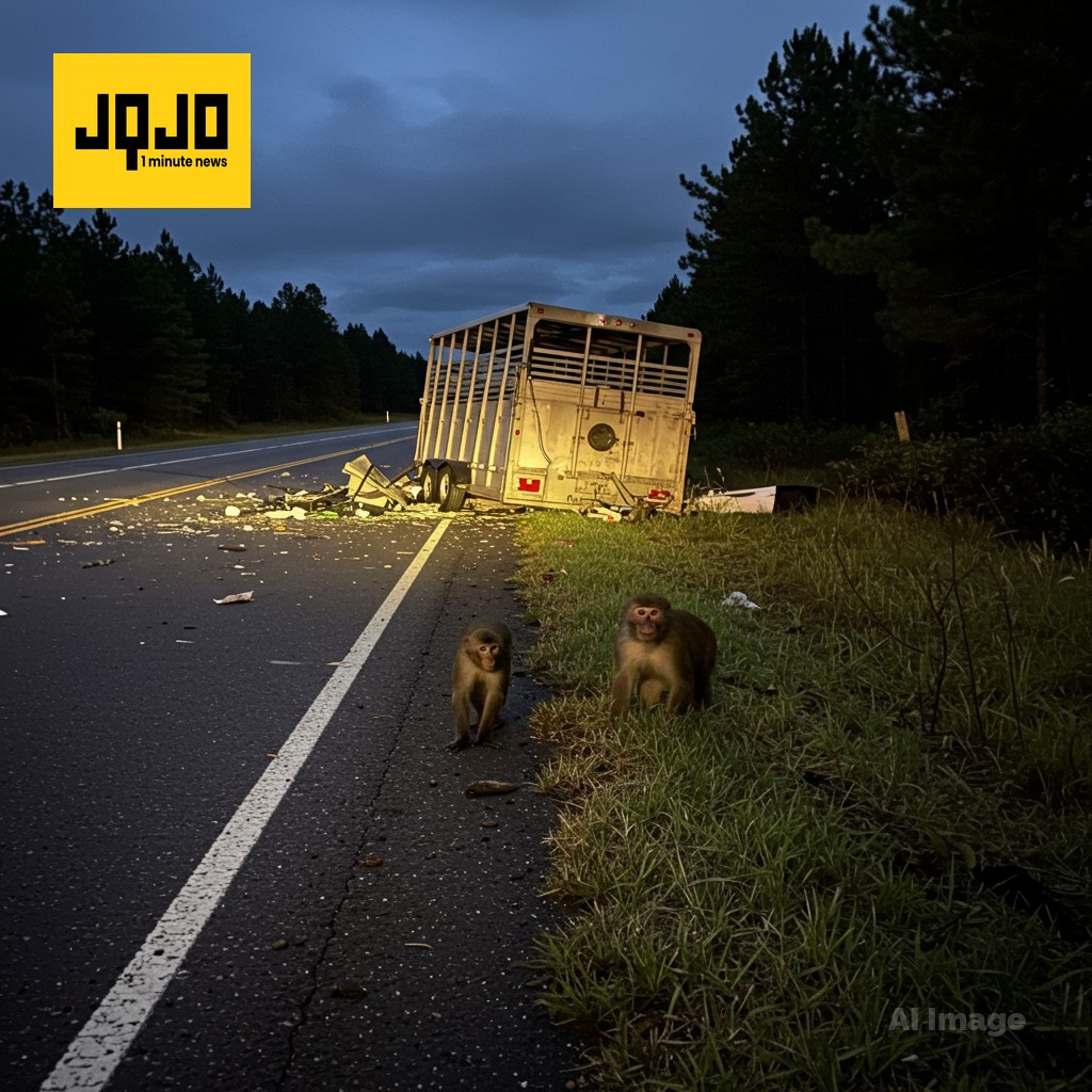 Potentially diseased lab monkey on the loose after truck crash in Mississippi