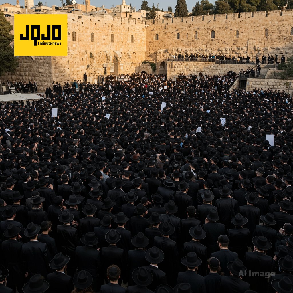 数万名极端正统派男子在耶路撒冷集会，反对征兵，交通瘫痪，一人坠亡