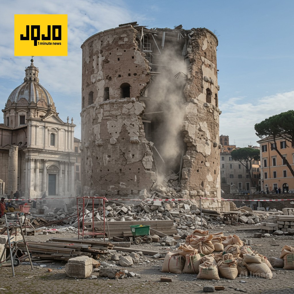 Bomberos luchan contra estructura peligrosa para rescatar a trabajador atrapado en colapso de torre medieval